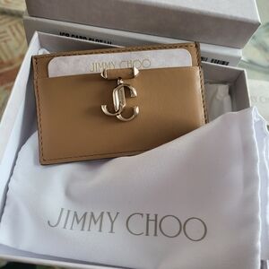 Jimmy Choo Tan Leather Card Holder with Gold Accent